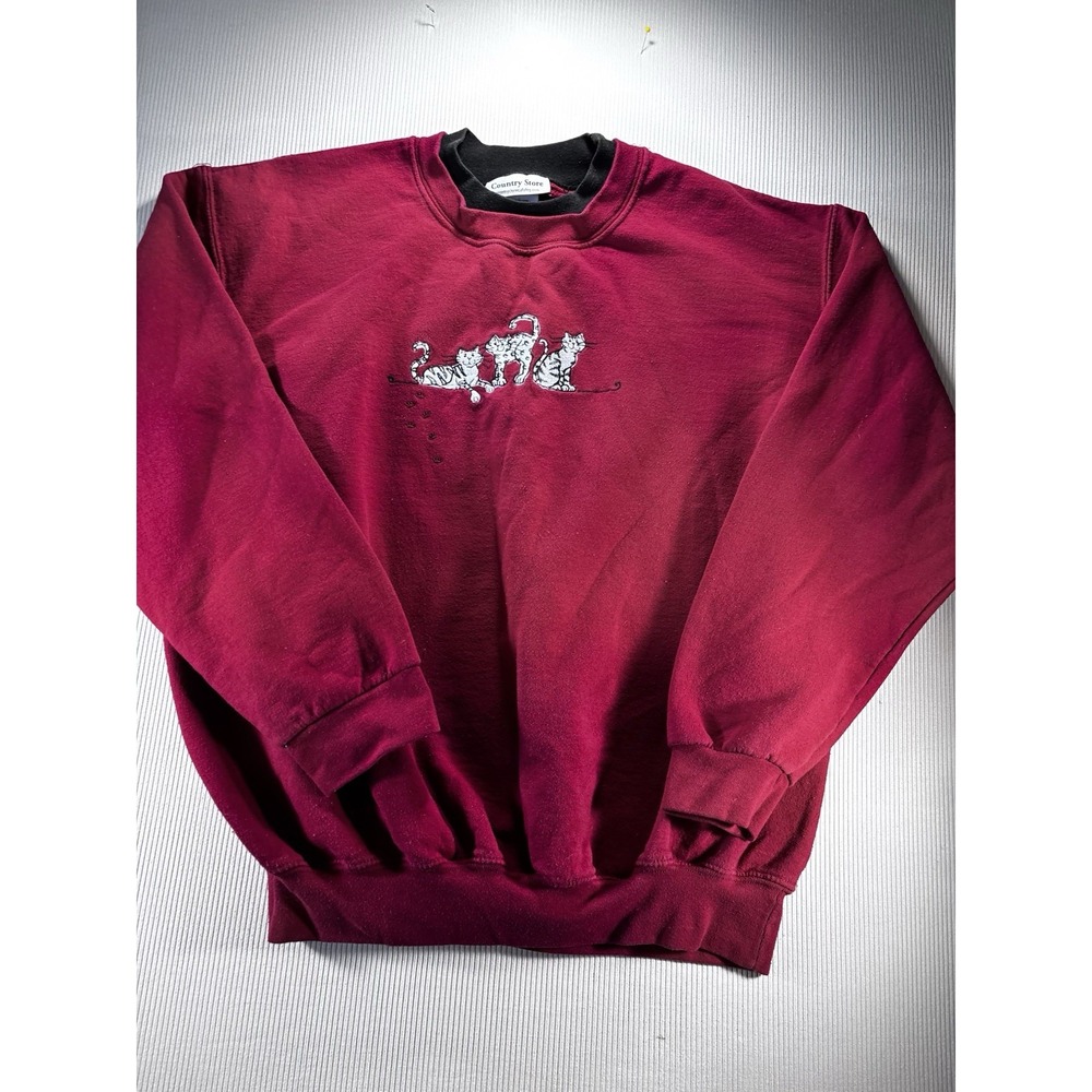 Vtg Y2K Cat Lovers Embroidered Cats Graphic Sweatshirt‎ Women's Maroon XL